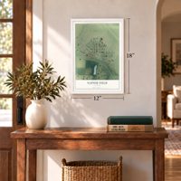 Napier Field, Alabama map, 12 x 18 inch print in a white frame in an entryway