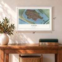 Naples, California map, 12 x 18 inch print in a white frame in an entryway