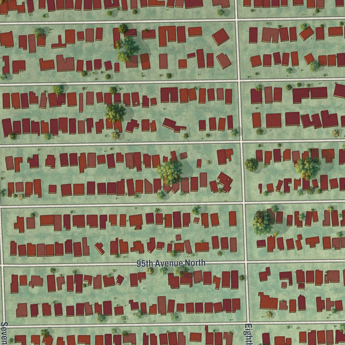 Second close-up of the map of Naples Park, Florida print showing more streets and buildings