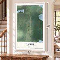 Naples, South Dakota map, 24 x 36 inch print in a white frame by a staircase
