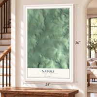 Napoli, New York map, 24 x 36 inch print in a white frame by a staircase