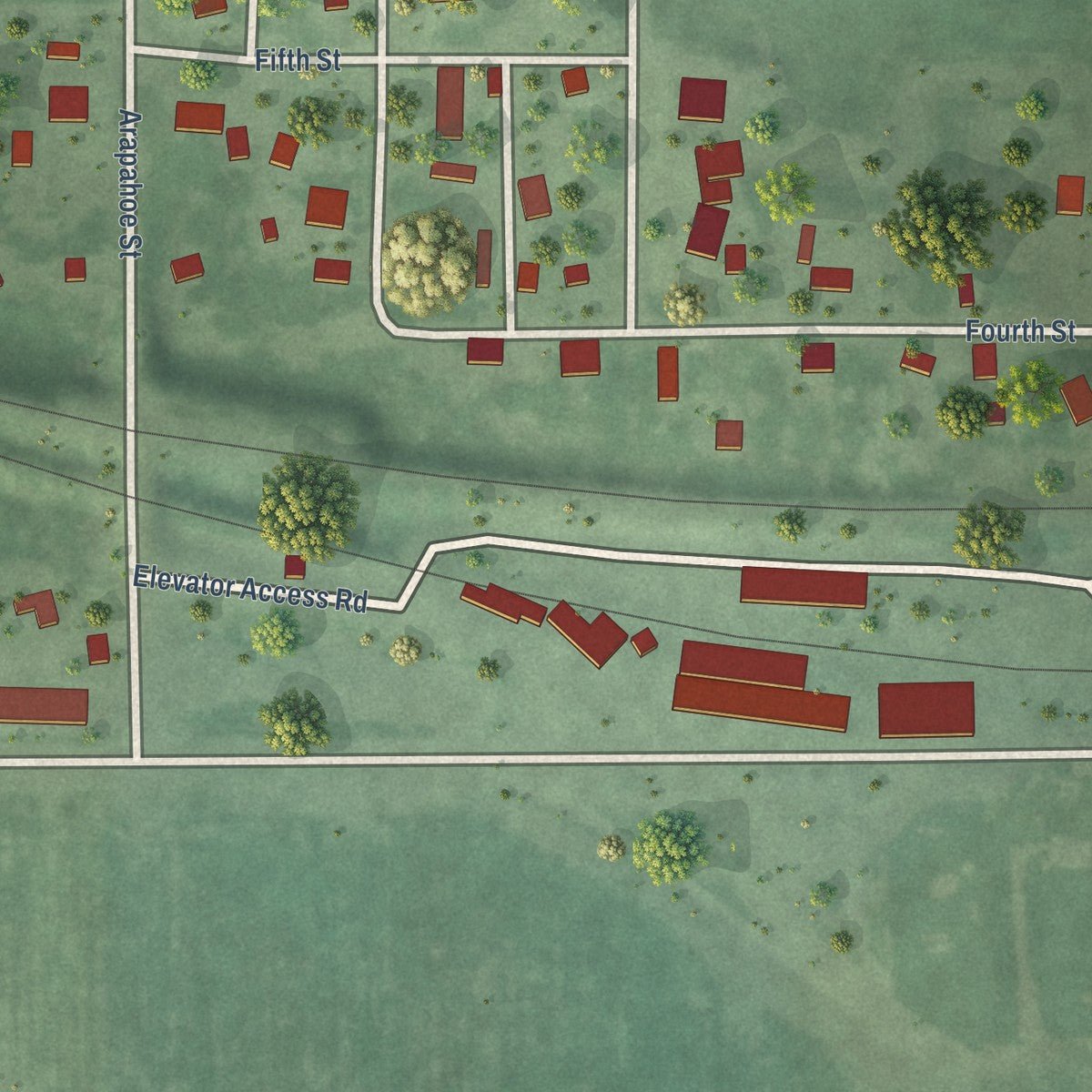 Second close-up of the map of Naponee, Nebraska print showing more streets and buildings