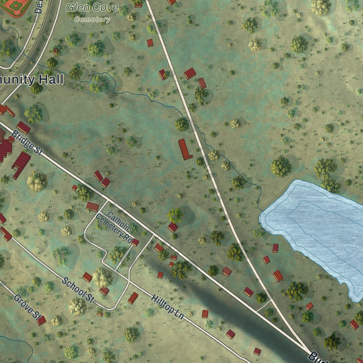 Second close-up of the map of Narrowsburg, New York print showing more streets and buildings
