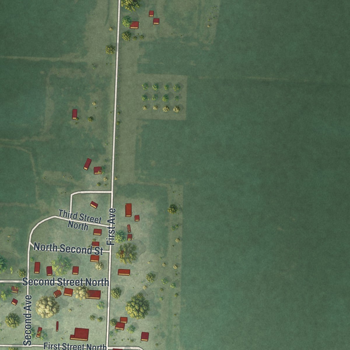 Second close-up of the map of Nashua, Minnesota print showing more streets and buildings