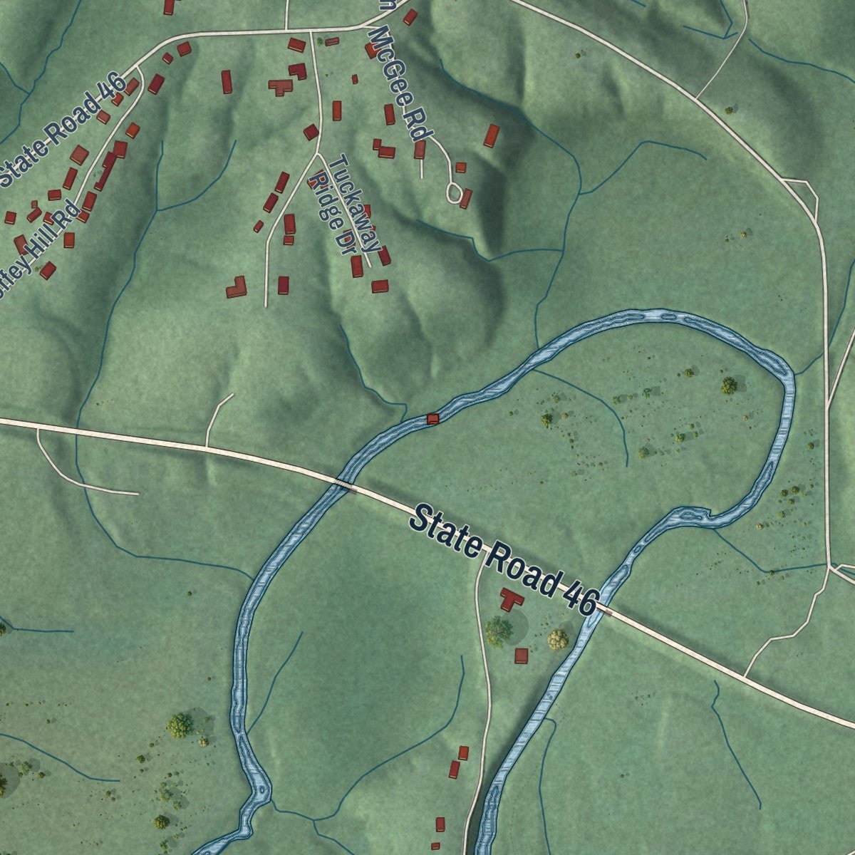 Second close-up of the map of Nashville, Indiana print showing more streets and buildings