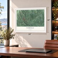 Nashville, Indiana map, 18 x 24 inch print in a white frame in a home office