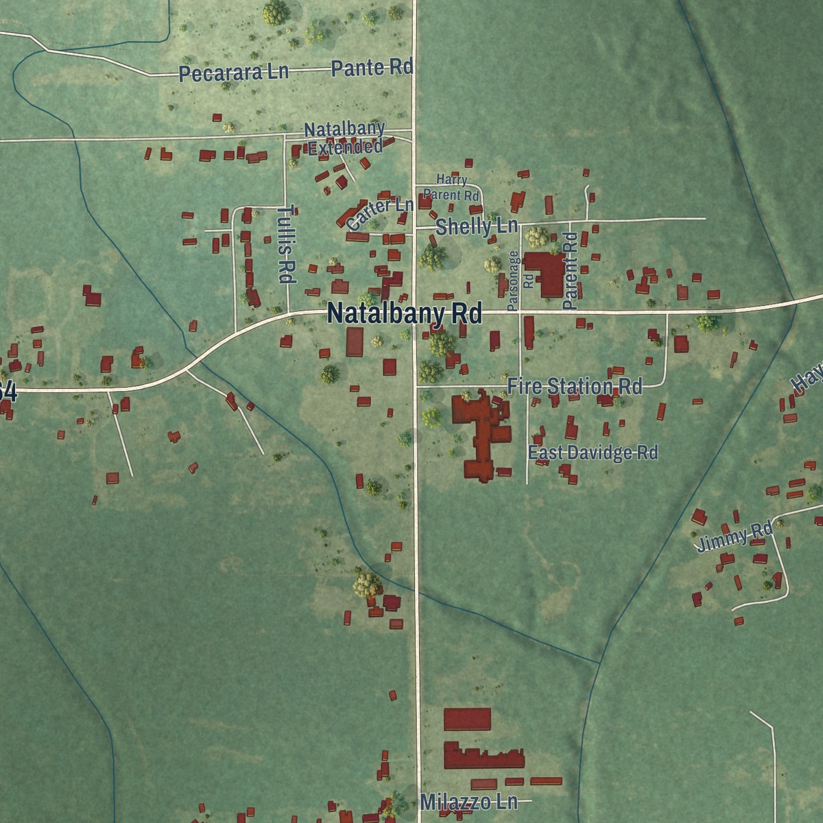 Second close-up of the map of Natalbany, Louisiana print showing more streets and buildings