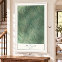 Nathalie, Virginia map, 24 x 36 inch print in a white frame by a staircase
