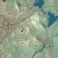 Close-up of the map of Natick, Massachusetts print showing terrain and local geography