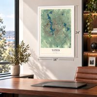 Natick, Massachusetts map, 18 x 24 inch print in a white frame in a home office