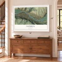 Naturita, Colorado map, 24 x 36 inch print in a white frame above a dresser by a staircase