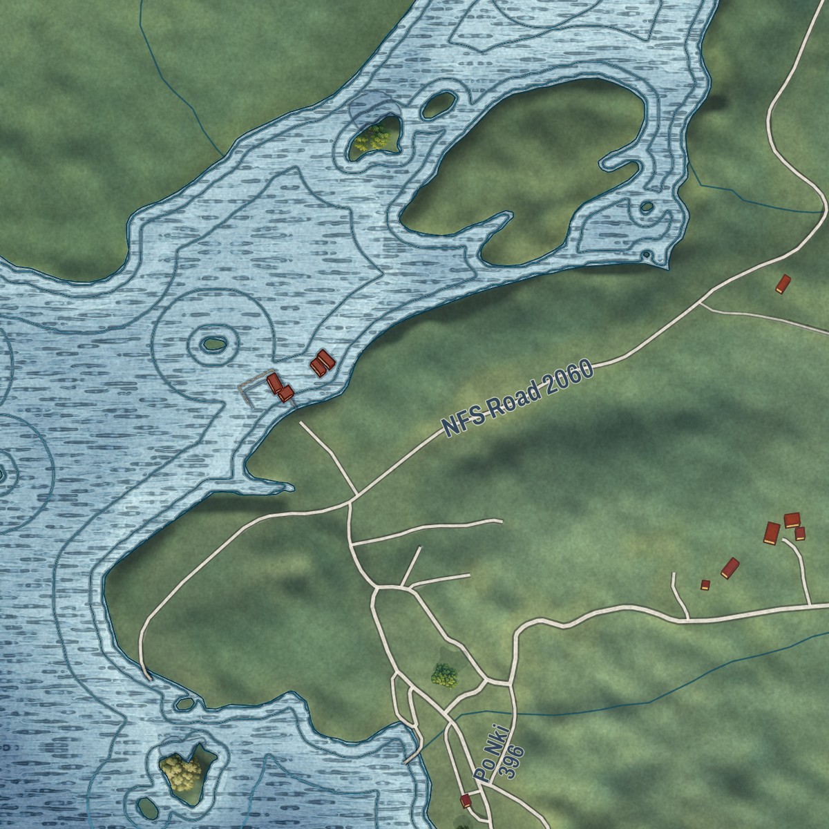 Second close-up of the map of Naukati Bay, Alaska print showing more streets and buildings