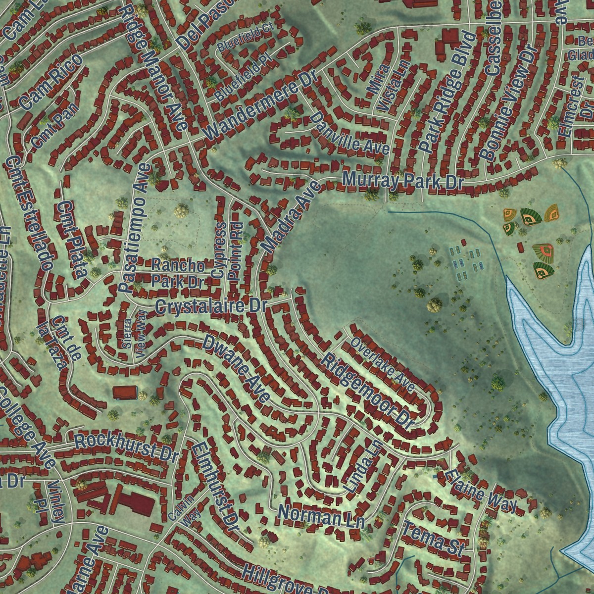Second close-up of the map of Navajo, California print showing more streets and buildings