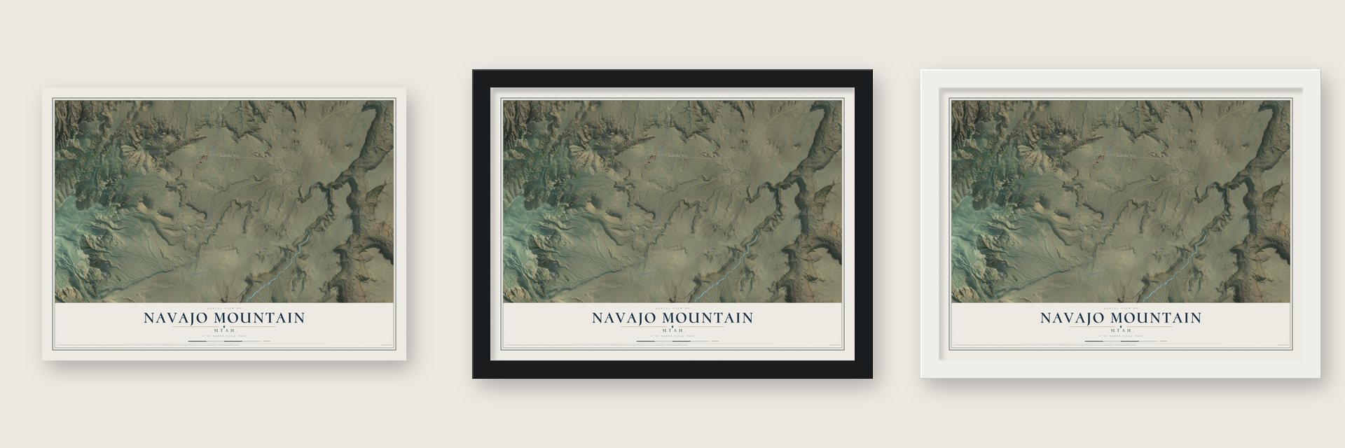Navajo Mountain, Utah map unframed, in a black wood frame and in a white wood frame