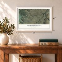Navajo Mountain, Utah map, 12 x 18 inch print in a white frame in an entryway