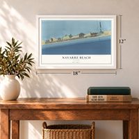 Navarre Beach, Florida map, 12 x 18 inch print in a white frame in an entryway