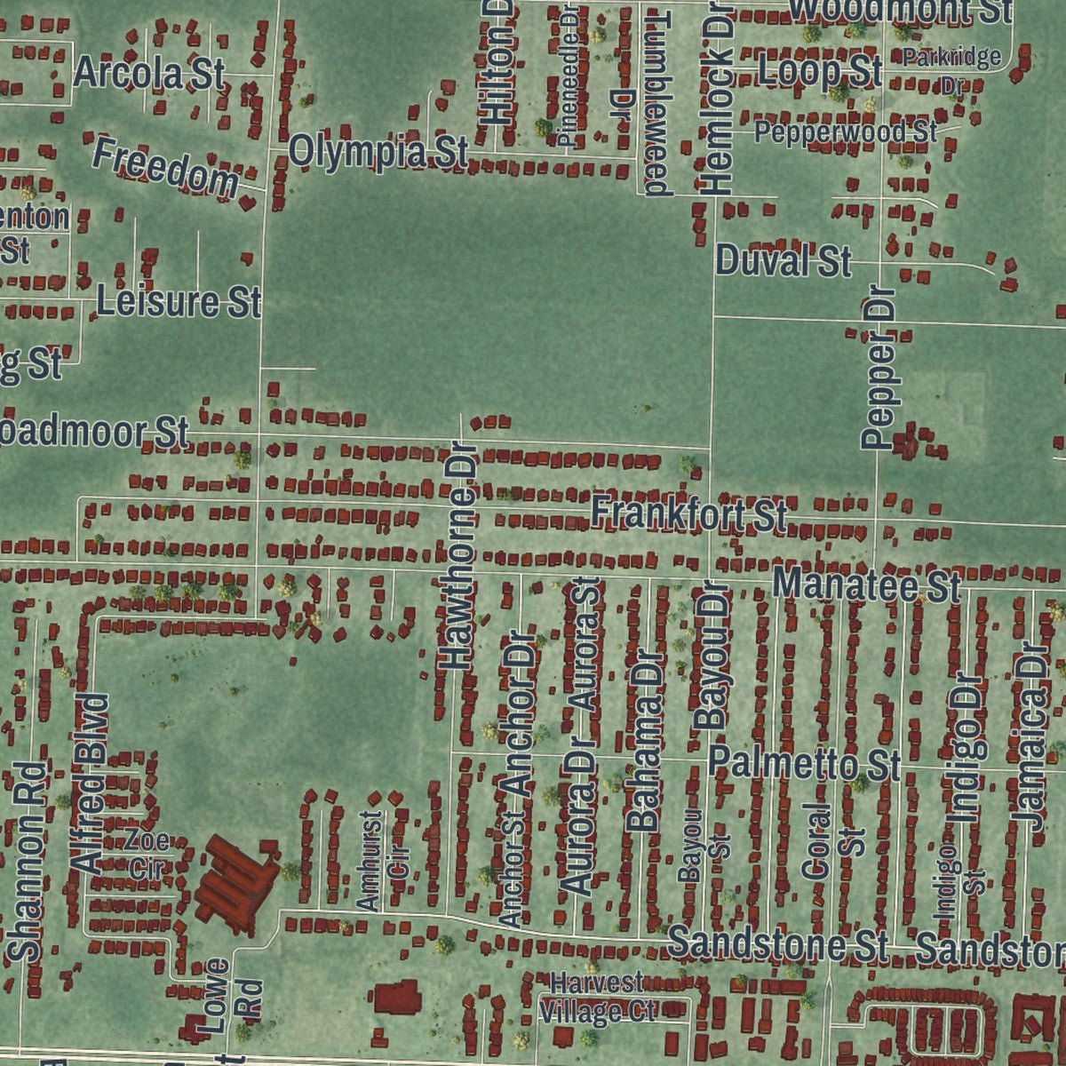 Second close-up of the map of Navarre, Florida print showing more streets and buildings
