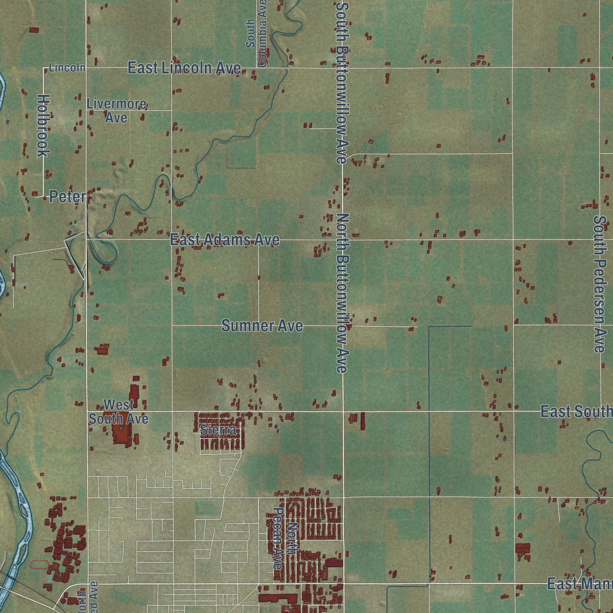 Second close-up of the map of Navelencia, California print showing more streets and buildings