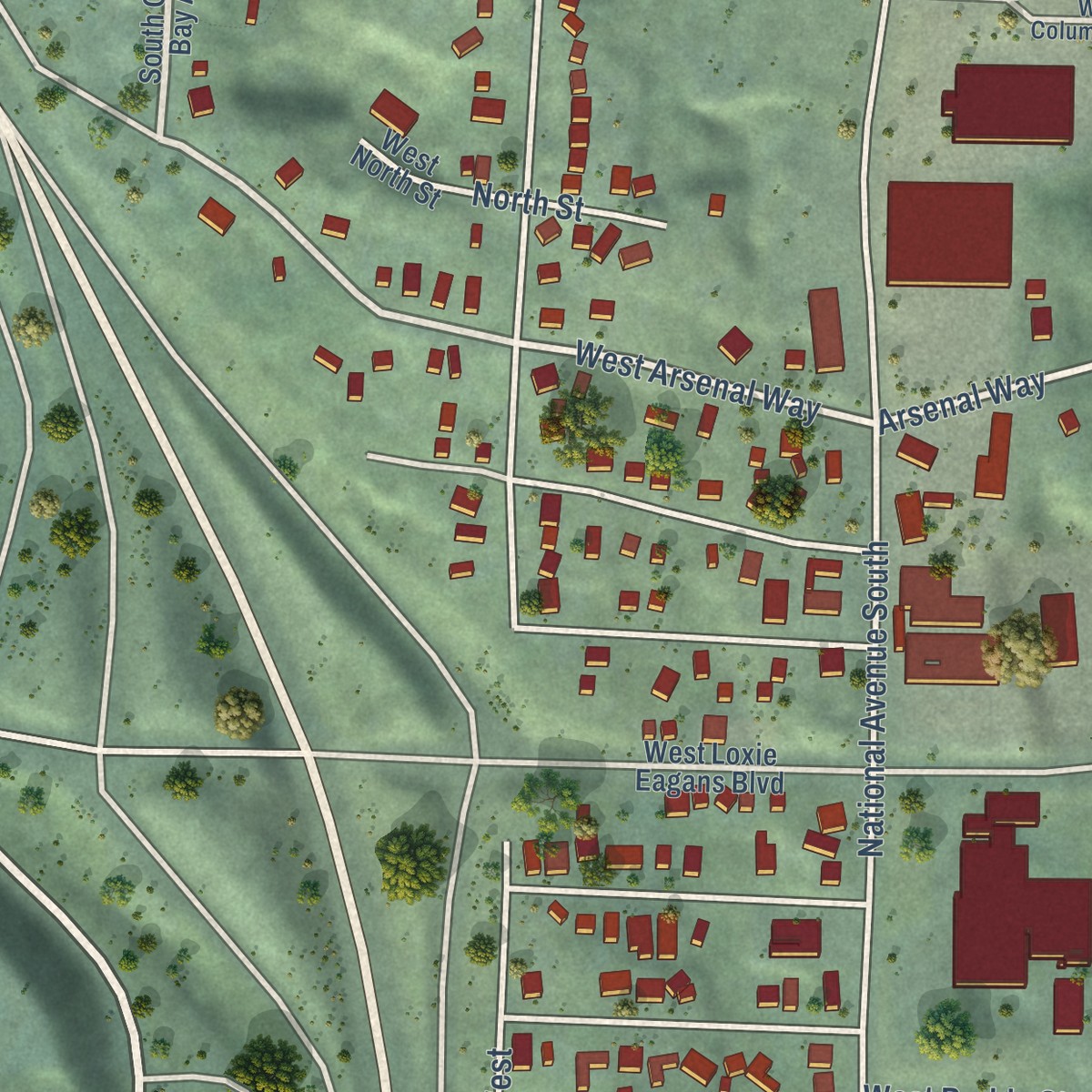 Second close-up of the map of Navy Yard City, Washington print showing more streets and buildings