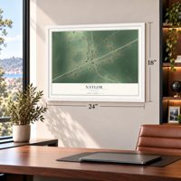 Naylor, Georgia map, 18 x 24 inch print in a white frame in a home office