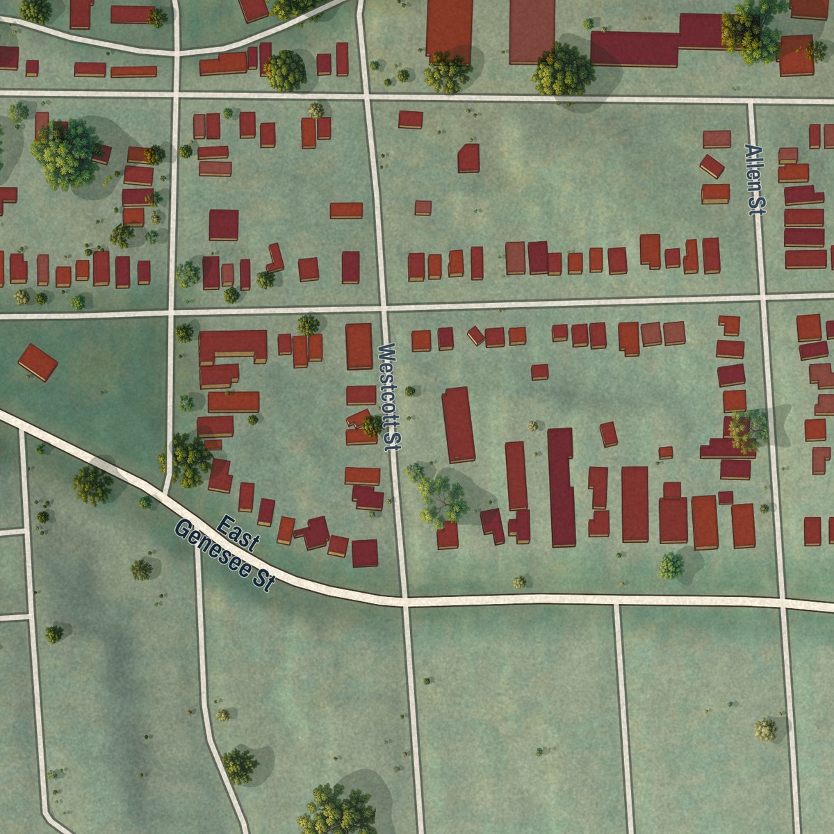 Second close-up of the map of Near Eastside, New York print showing more streets and buildings