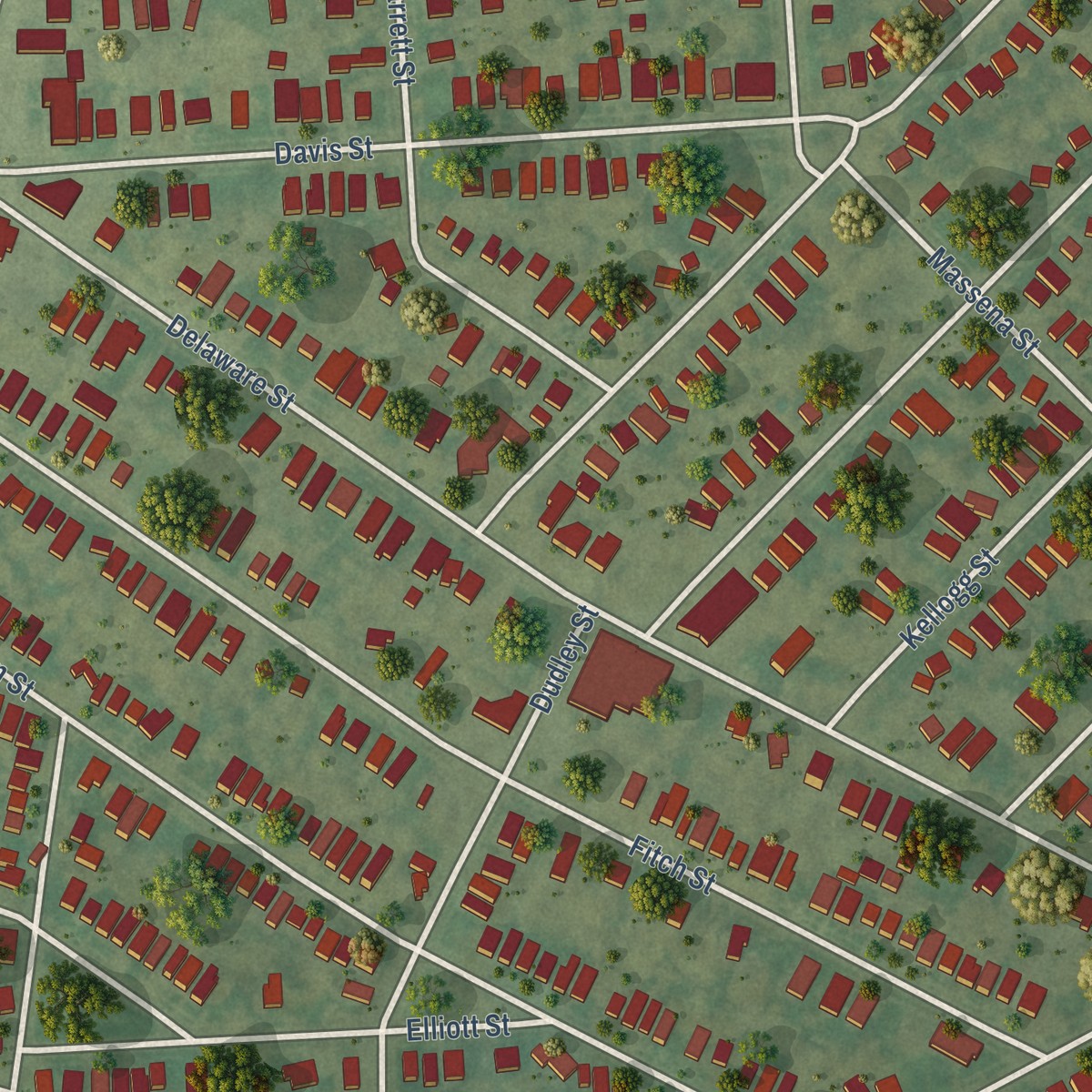 Second close-up of the map of Near Westside, New York print showing more streets and buildings