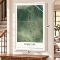 Neck City, Missouri map, 24 x 36 inch print in a white frame by a staircase
