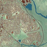 Close-up of the map of Needham, Massachusetts print showing terrain and local geography