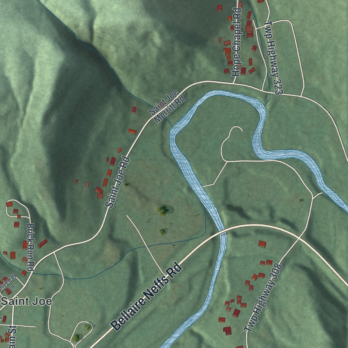 Second close-up of the map of Neffs, Ohio print showing more streets and buildings
