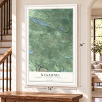 Negaunee, Marquette County, Michigan map, 24 x 36 inch print in a white frame by a staircase