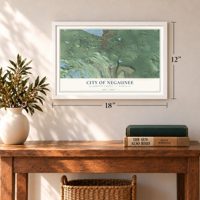 Negaunee, Michigan map, 12 x 18 inch print in a white frame in an entryway