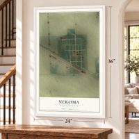 Nekoma, North Dakota map, 24 x 36 inch print in a white frame by a staircase