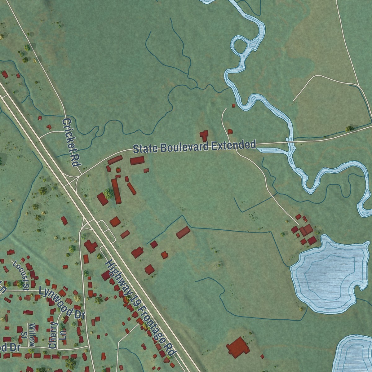 Second close-up of the map of Nellieburg, Mississippi print showing more streets and buildings