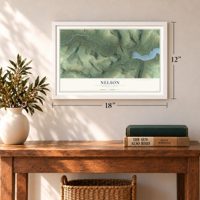 Nelson, Pennsylvania map, 12 x 18 inch print in a white frame in an entryway