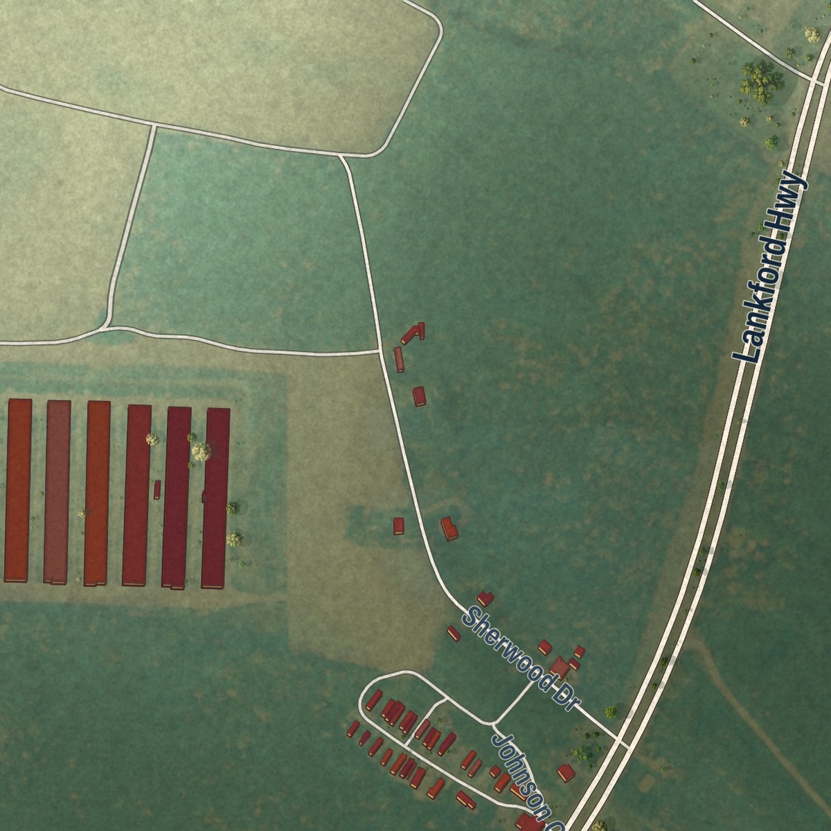 Second close-up of the map of Nelsonia, Virginia print showing more streets and buildings
