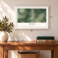 Nelsonia, Virginia map, 12 x 18 inch print in a white frame in an entryway