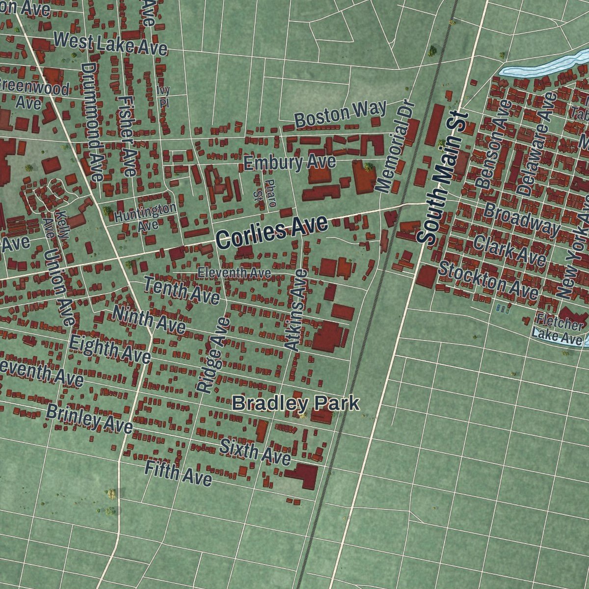 Second close-up of the map of Neptune, New Jersey print showing more streets and buildings