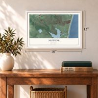 Neptune, New Jersey map, 12 x 18 inch print in a white frame in an entryway
