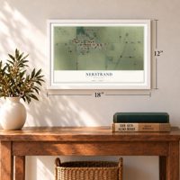 Nerstrand, Minnesota map, 12 x 18 inch print in a white frame in an entryway