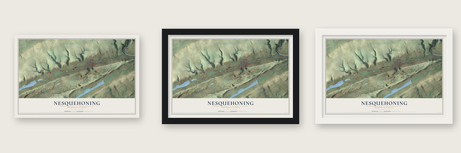 Nesquehoning, Pennsylvania map unframed, in a black wood frame and in a white wood frame