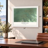 Nessen City, Michigan map, 18 x 24 inch print in a white frame in a home office