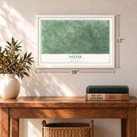 Nester, Michigan map, 12 x 18 inch print in a white frame in an entryway