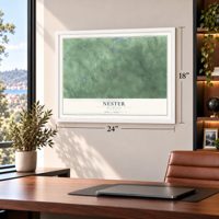 Nester, Michigan map, 18 x 24 inch print in a white frame in a home office