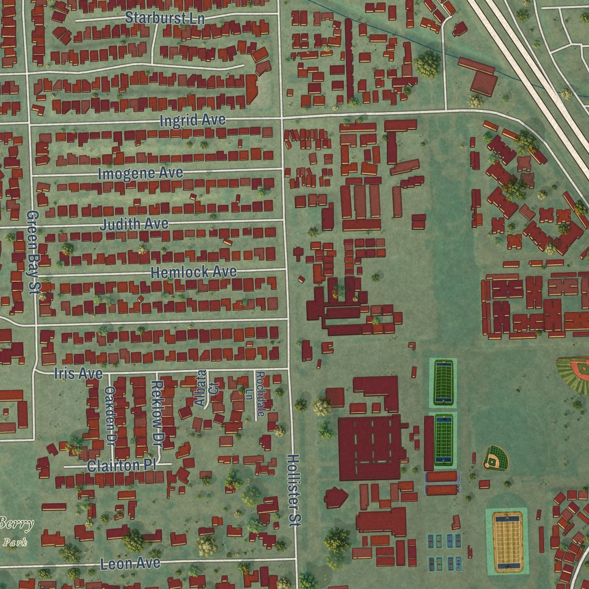 Second close-up of the map of Nestor, California print showing more streets and buildings