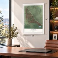 Nestor, California map, 18 x 24 inch print in a white frame in a home office
