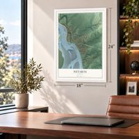 Netarts, Oregon map, 18 x 24 inch print in a white frame in a home office