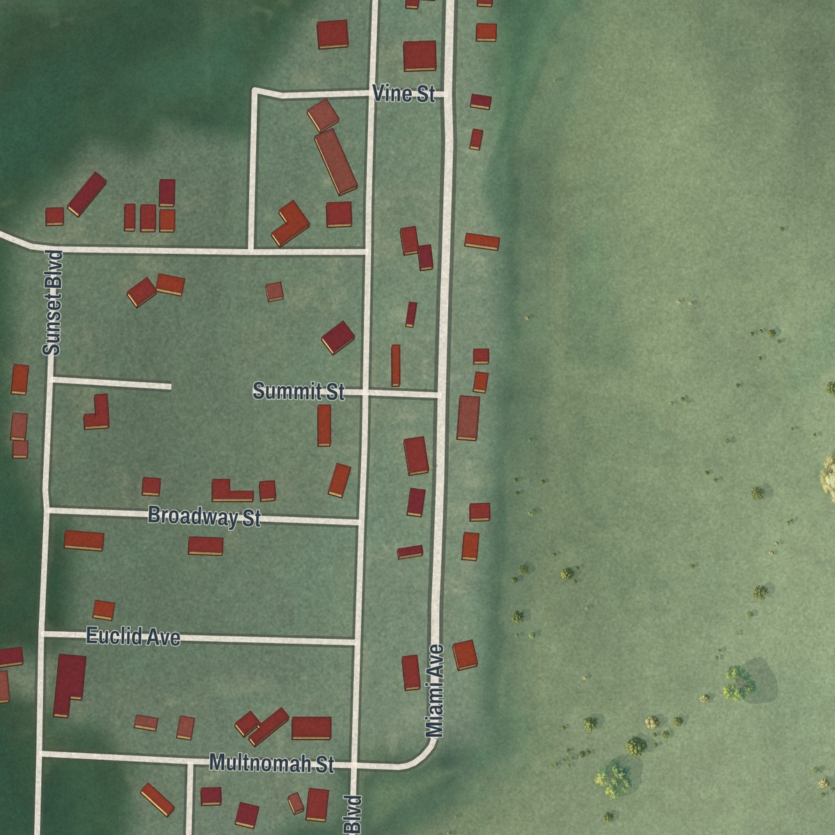 Second close-up of the map of Nettle Lake, Ohio print showing more streets and buildings