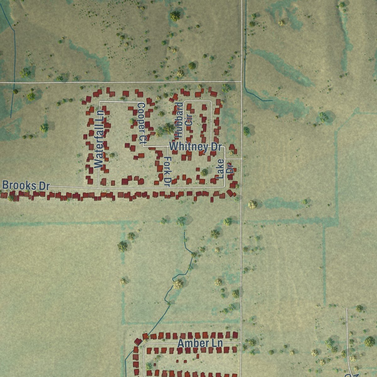 Second close-up of the map of Nevada, Texas print showing more streets and buildings