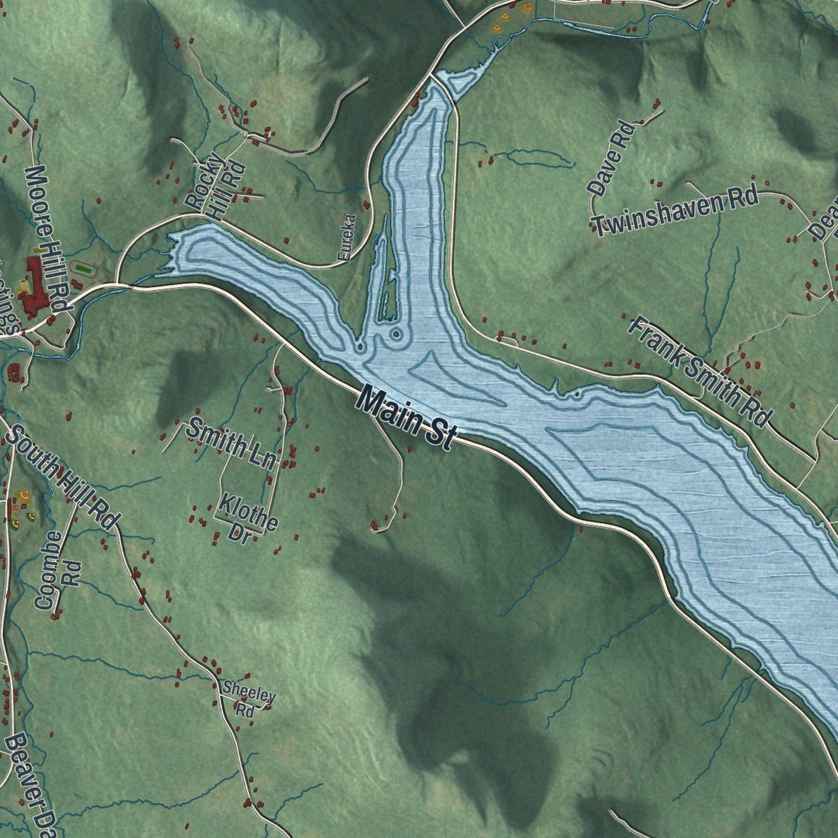 Second close-up of the map of Neversink, New York print showing more streets and buildings