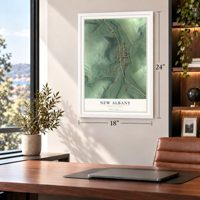 New Albany, Pennsylvania map, 18 x 24 inch print in a white frame in a home office